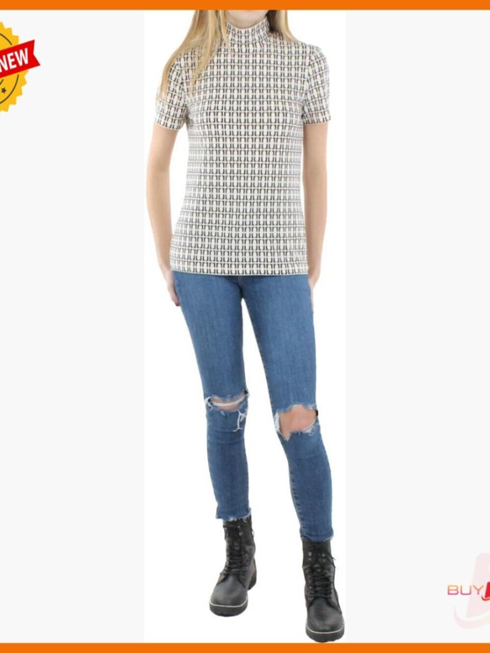 Regular Fit Mock Neck Short Sleeve Top Polyester Stretch Lightweight